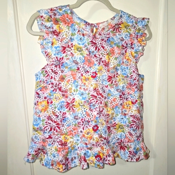 Solitaire Ruffle Sleeve & Hem Floral Embroidered Eyelet Top Size Medium - Picture 2 of 6